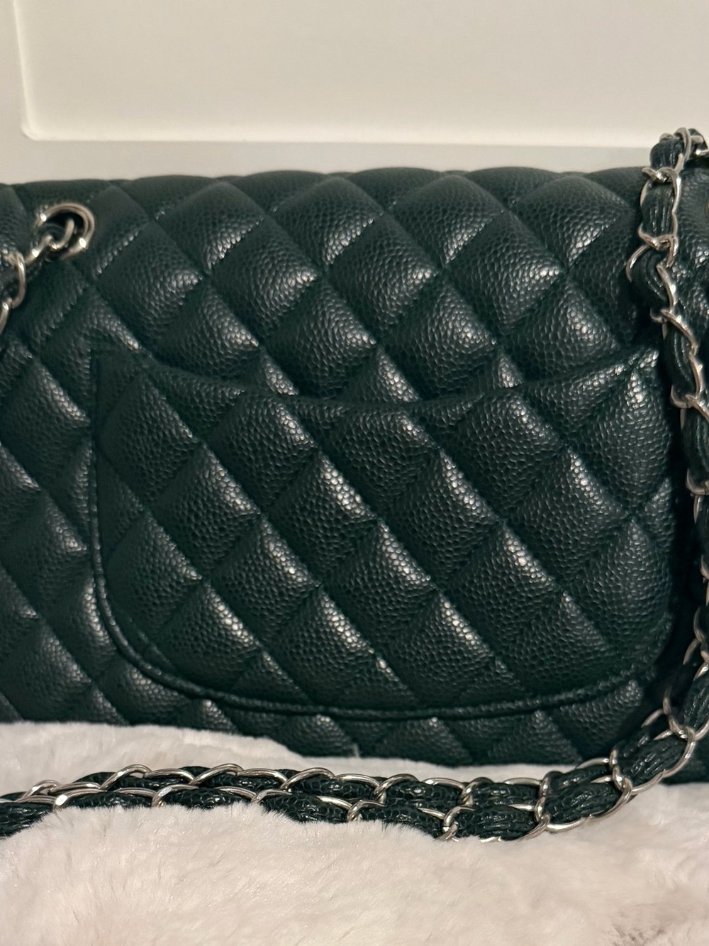 Forest Green Quilted Leather Shoulder Bag with silver hardware - Picture 2 of 6